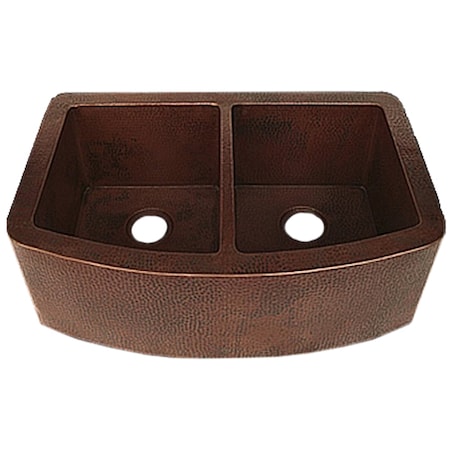 Novatto REDONDEADO Copper Curved Double Bowl Kitchen Sink, Antique TCK-009AN